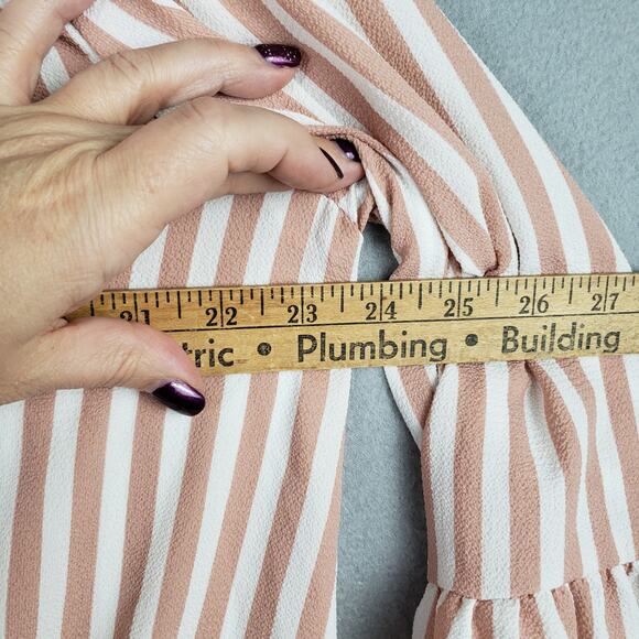 Andree By Unit Size S Ruffle Sleeve Tie Up Button Down Mauve Pink Stripe Beachy - Picture 7 of 9